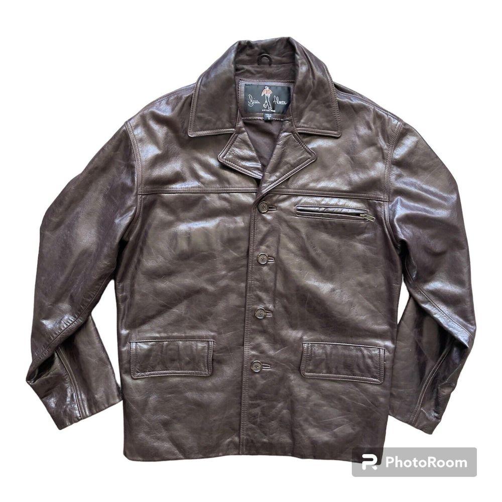 Luis Alvear Genuine Leather Heavy Jacket Button Front lined Brown Men M EUC